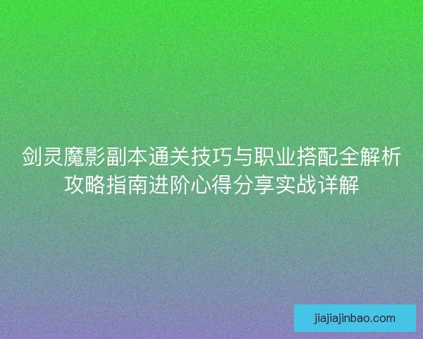 剑灵魔影副本通关技巧与职业搭配全解析攻略指南进阶心得分享实战详解